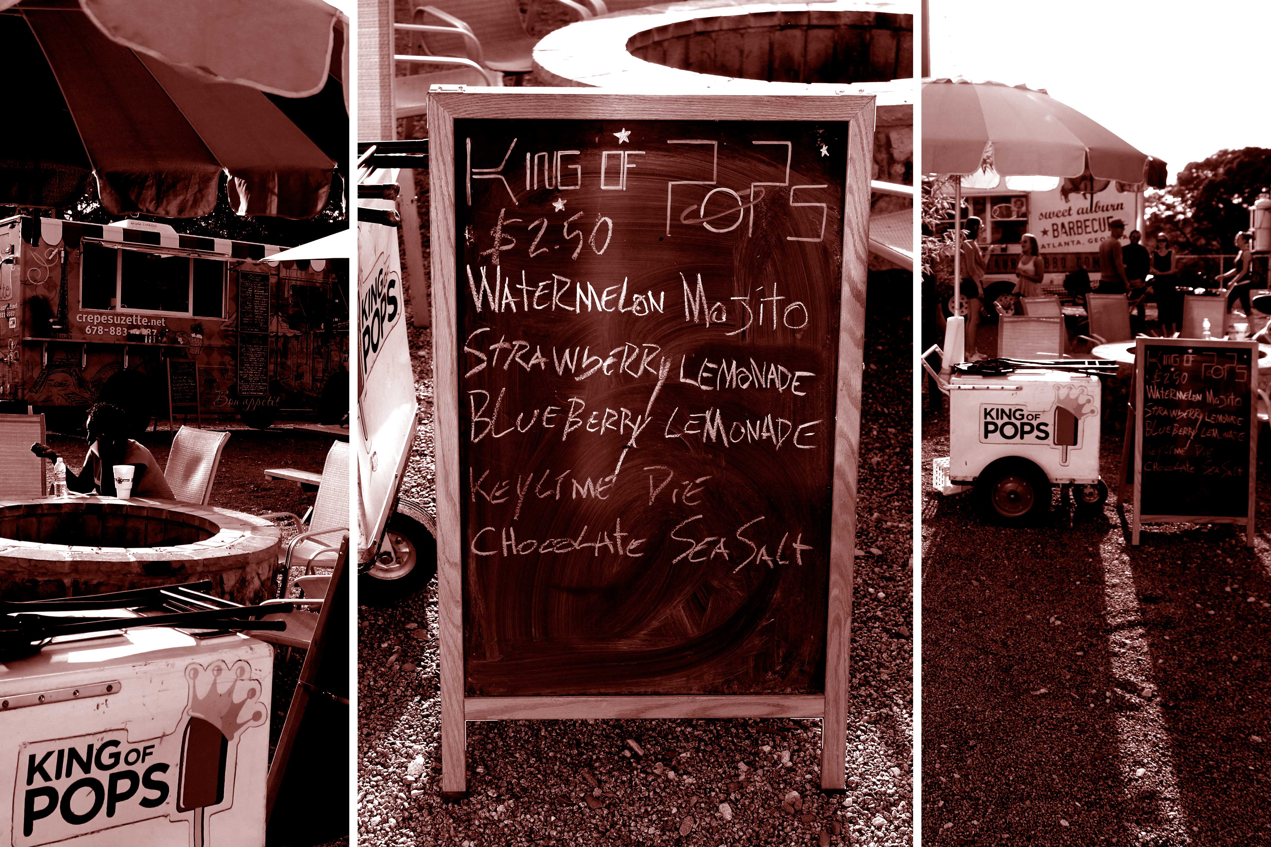 Collage of the King of Pops cart at Atlanta Food Truck Park and Market.
